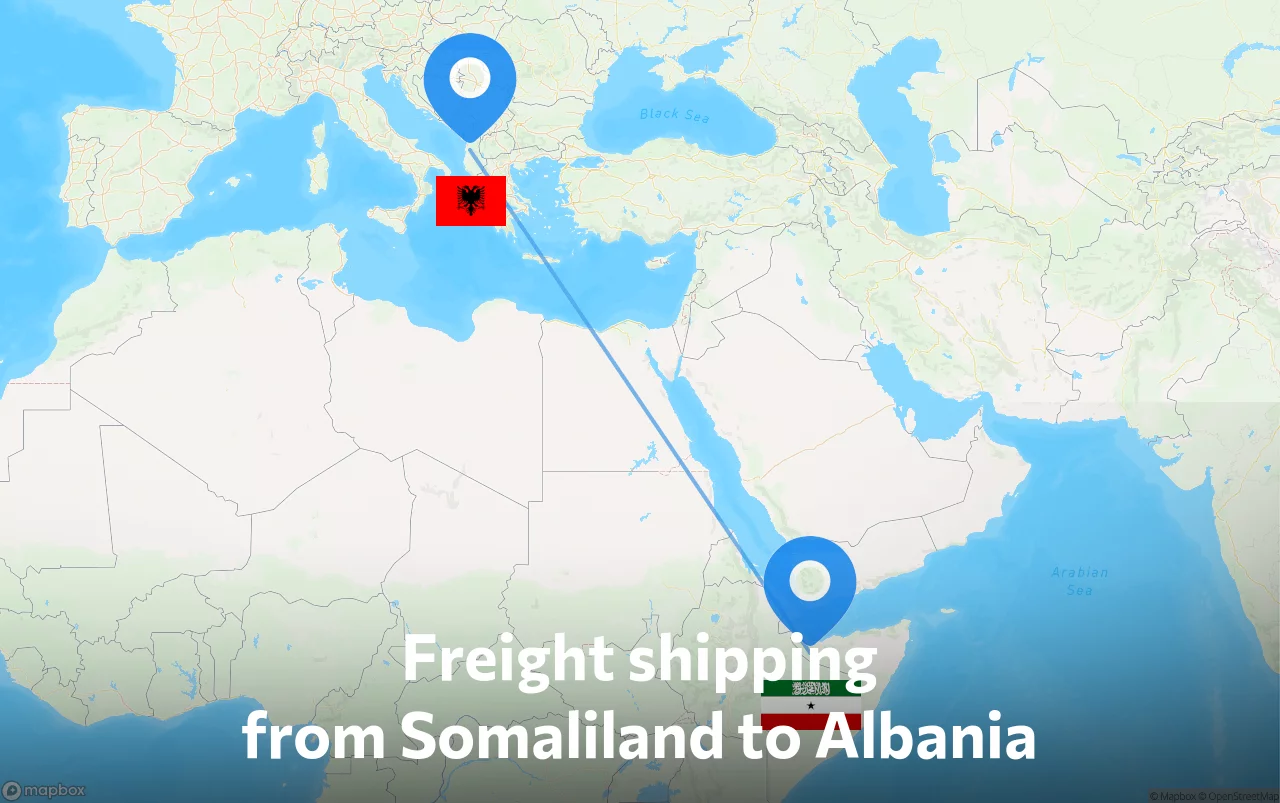 Shipping route from Somaliland to Albania