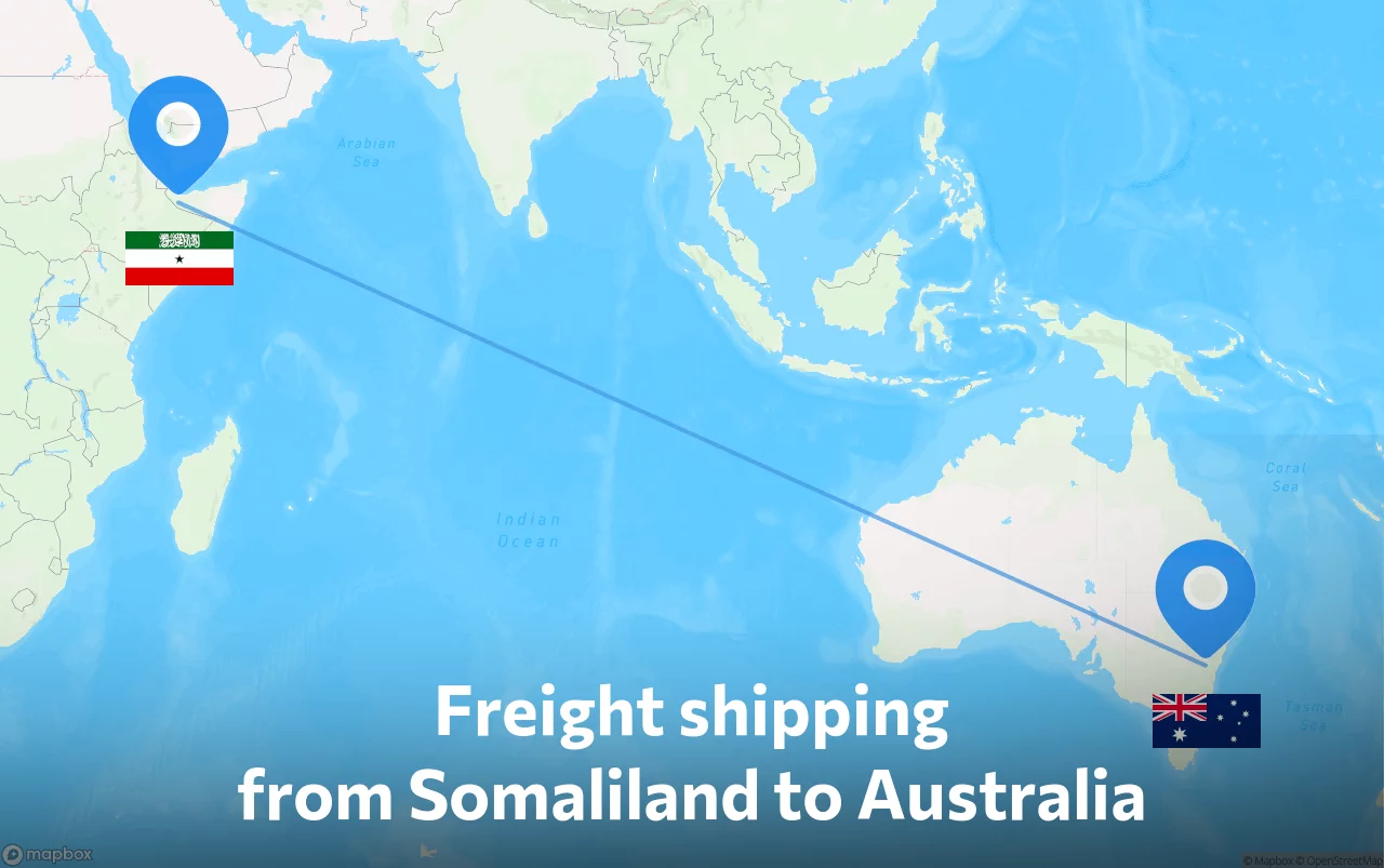 Shipping route from Somaliland to Australia