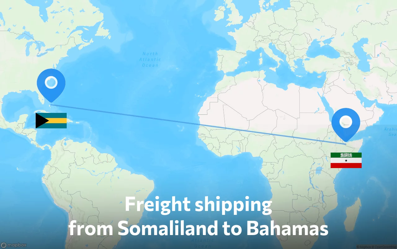Shipping route from Somaliland to Bahamas