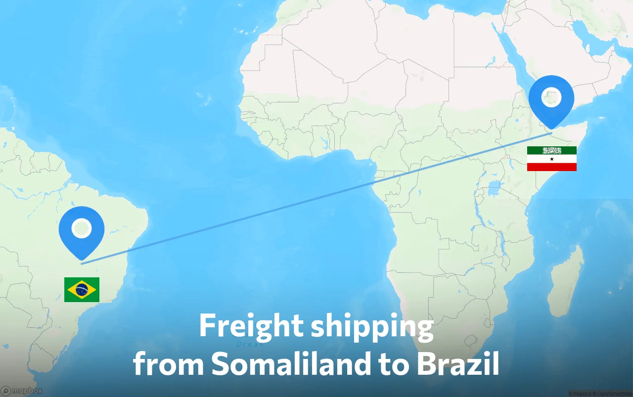 Shipping route from Somaliland to Brazil
