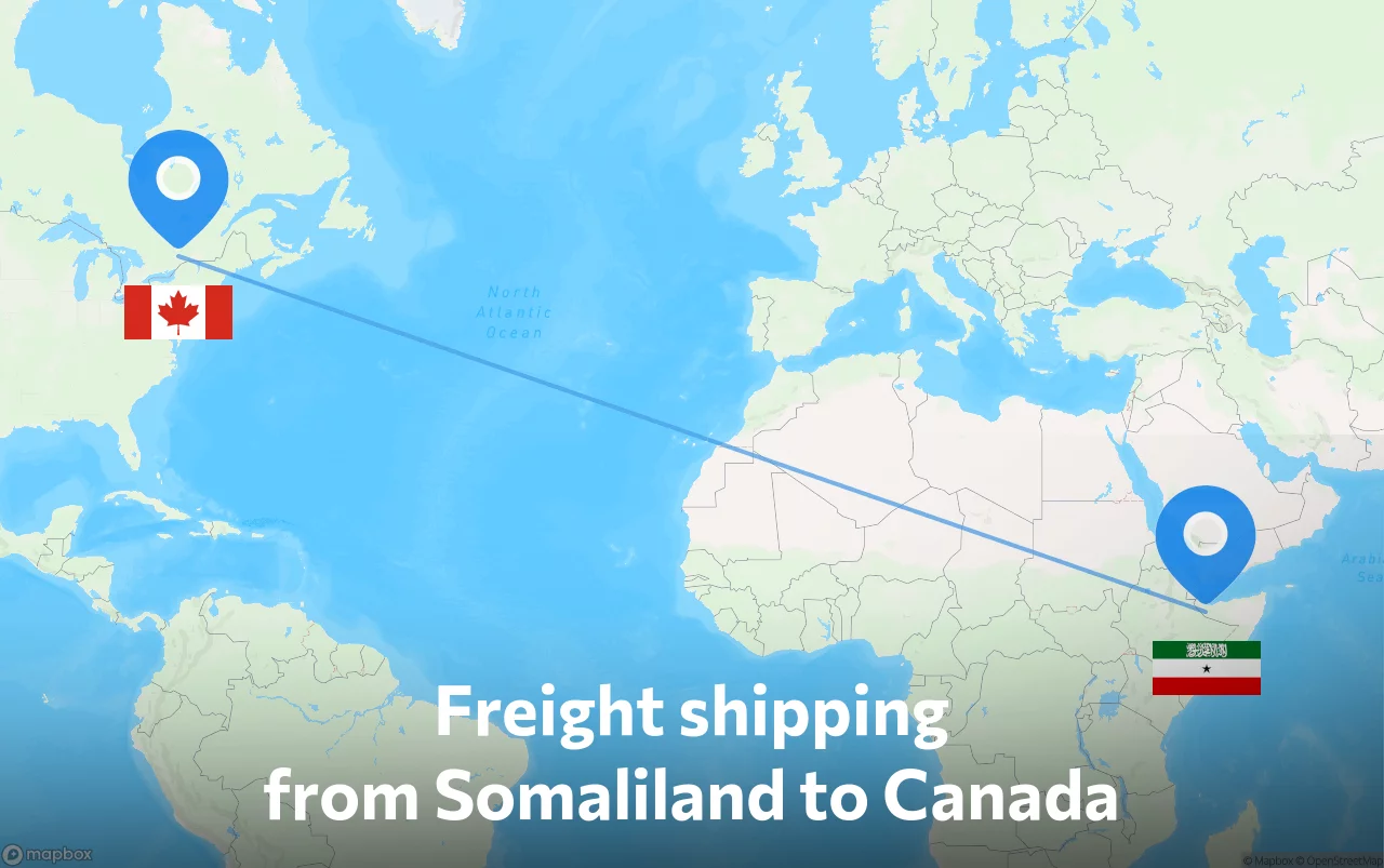 Shipping route from Somaliland to Canada