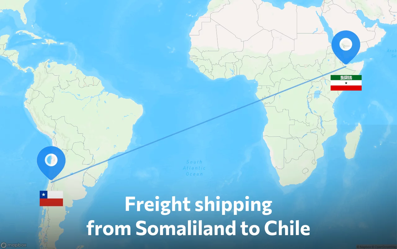 Shipping route from Somaliland to Chile