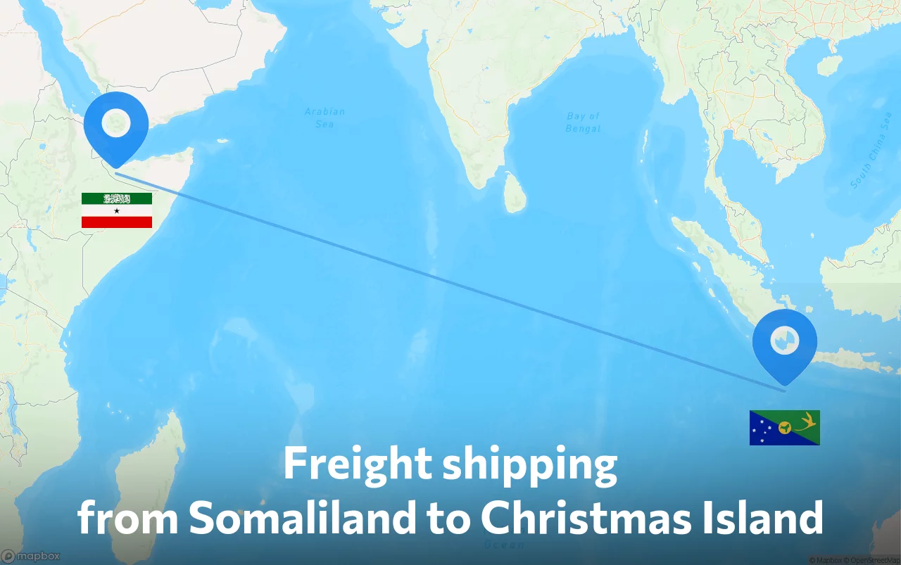 Shipping route from Somaliland to Christmas Island