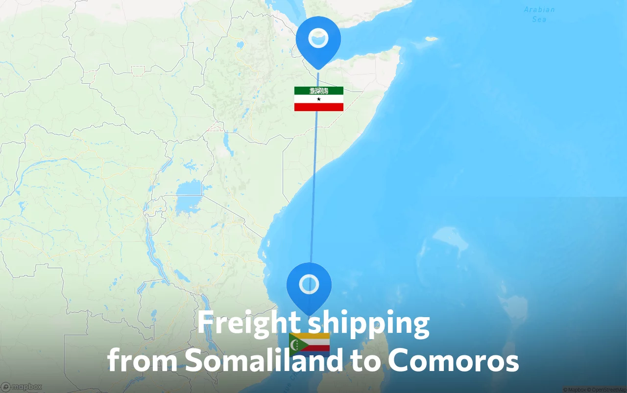 Shipping route from Somaliland to Comoros