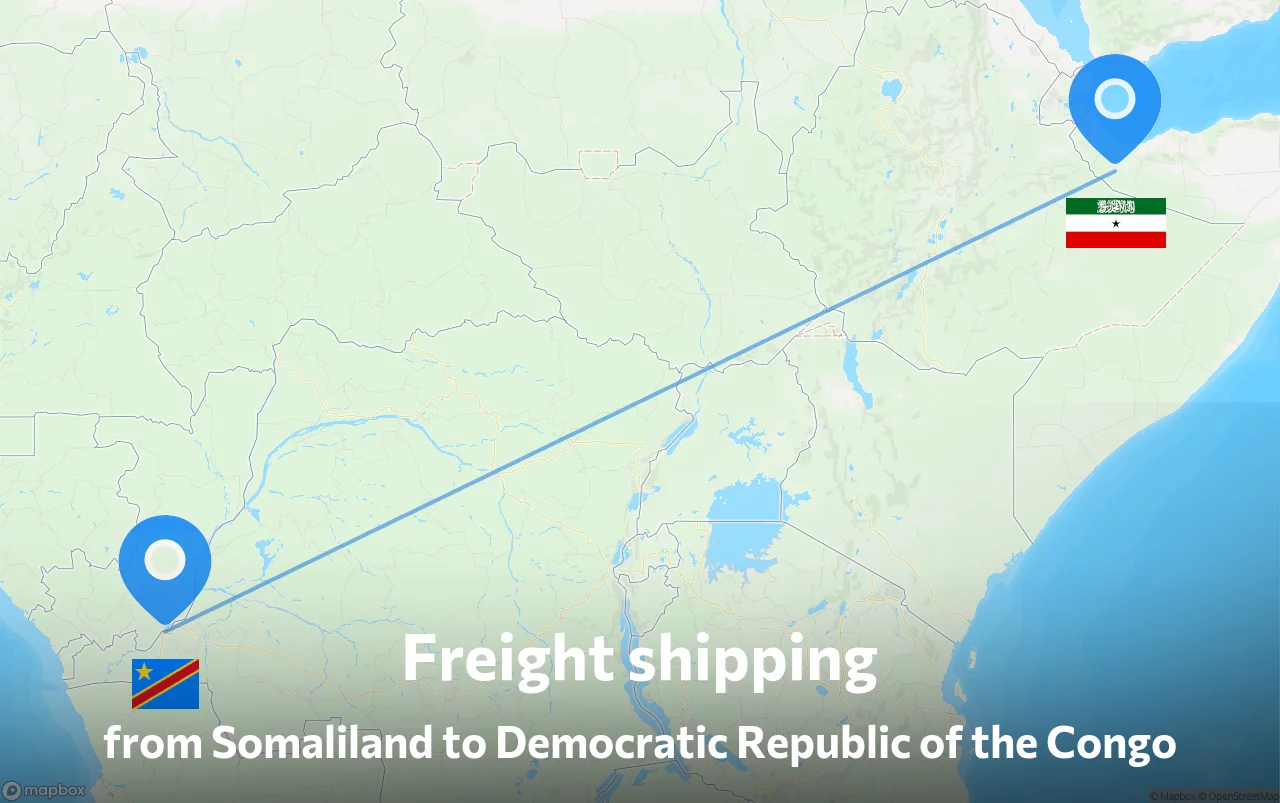 Shipping route from Somaliland to Democratic Republic of the Congo