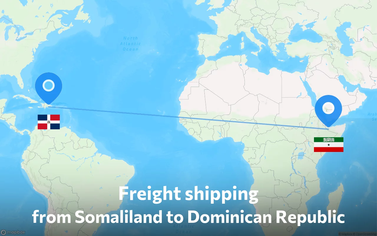 Shipping route from Somaliland to Dominican Republic