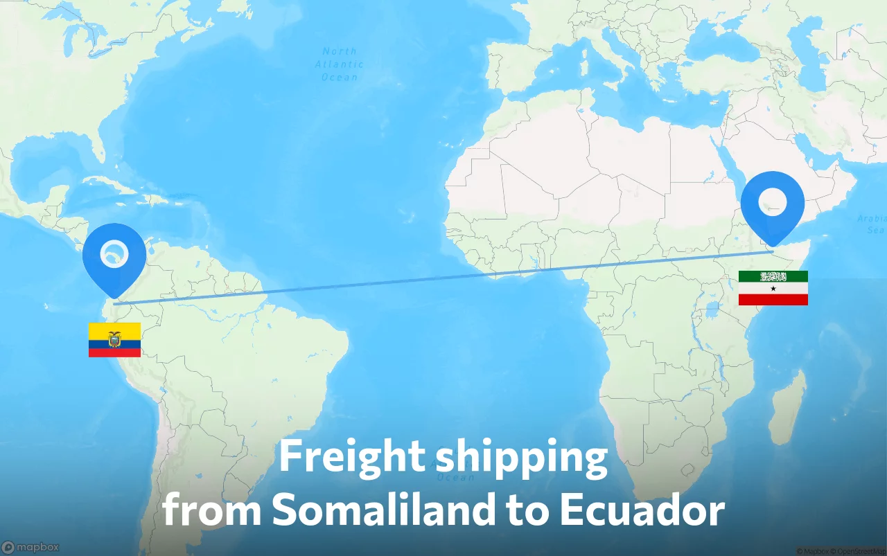 Shipping route from Somaliland to Ecuador