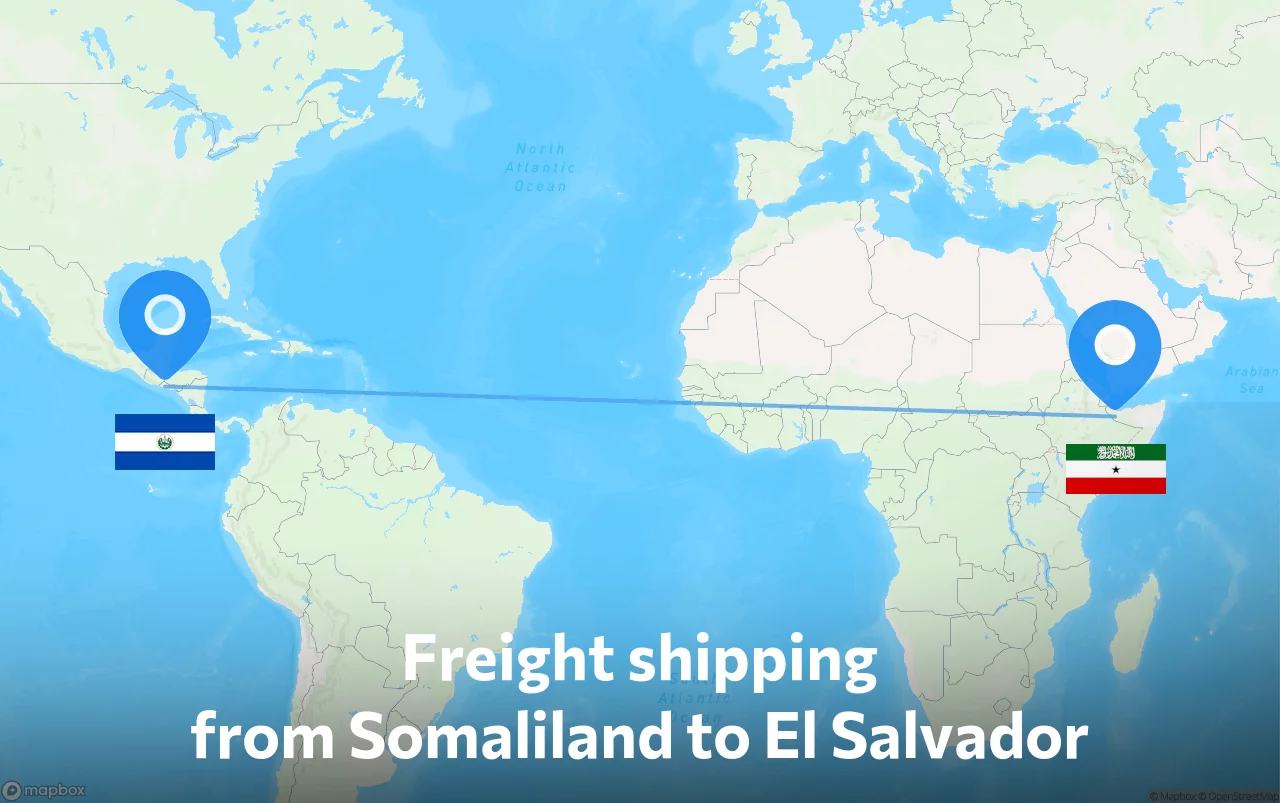 Shipping route from Somaliland to El Salvador