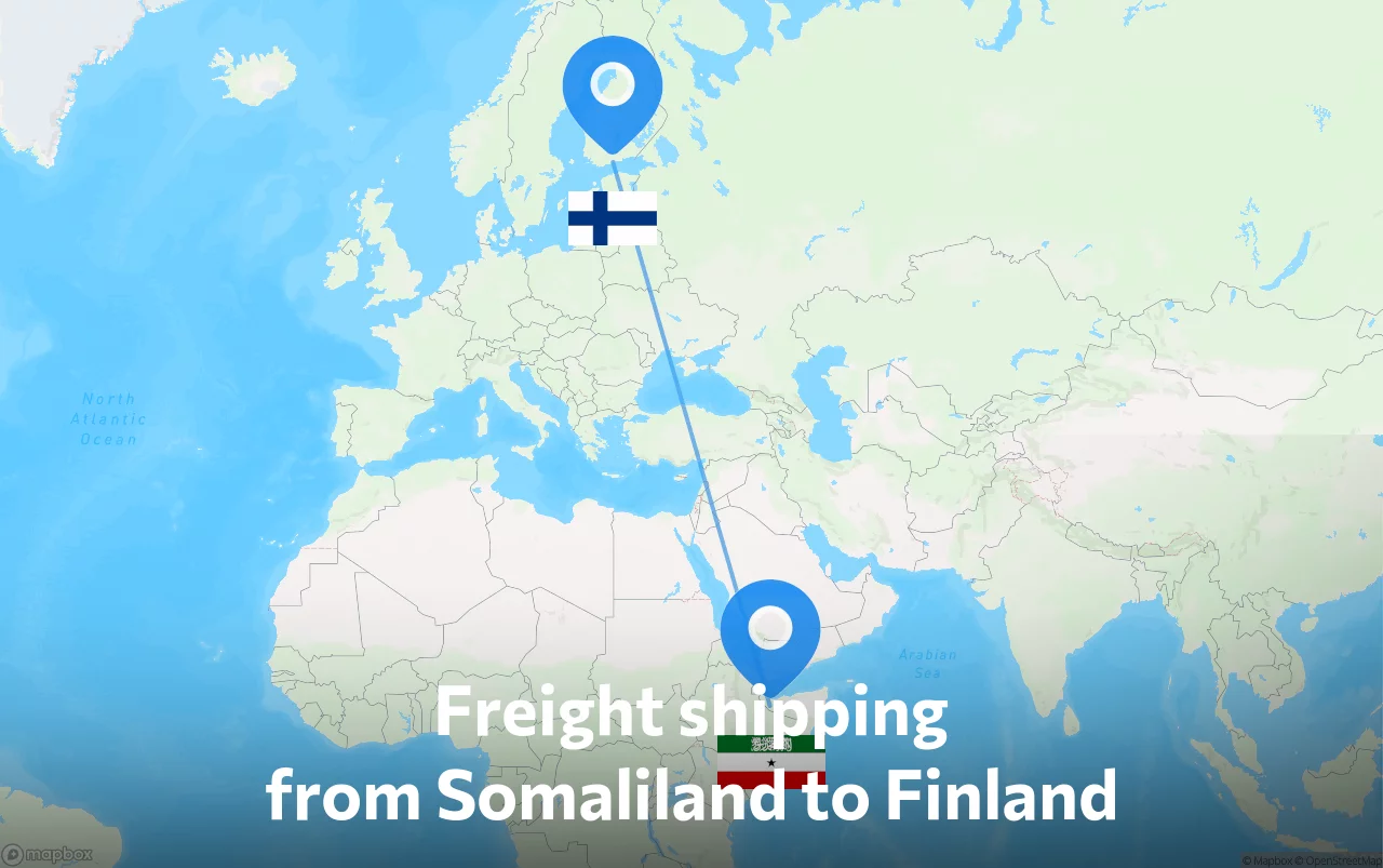 Shipping route from Somaliland to Finland