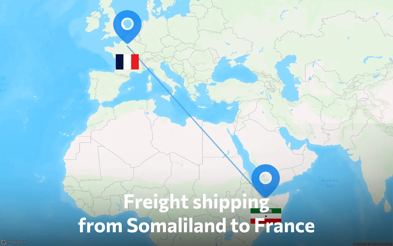 Shipping route from Somaliland to France