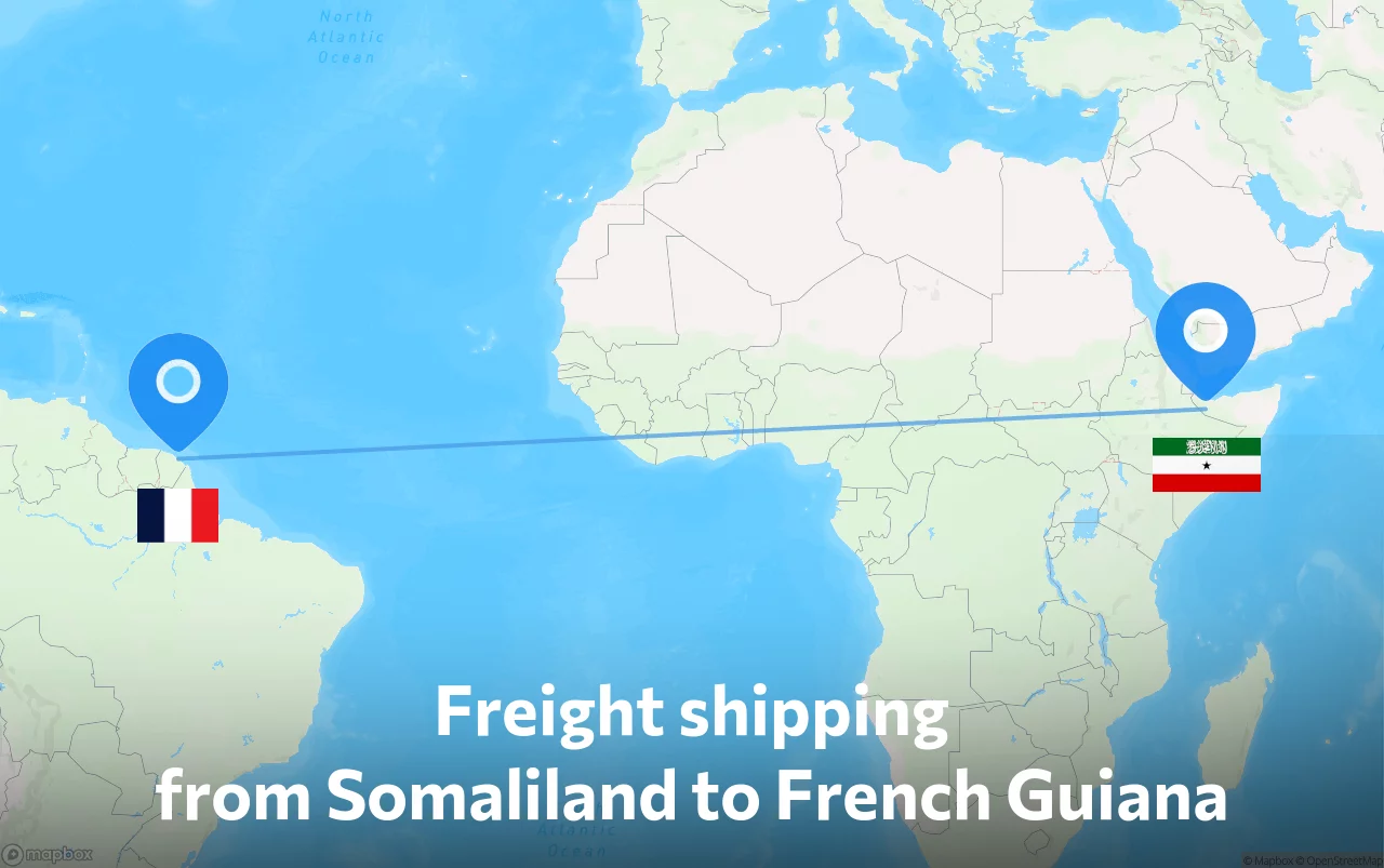 Shipping route from Somaliland to French Guiana