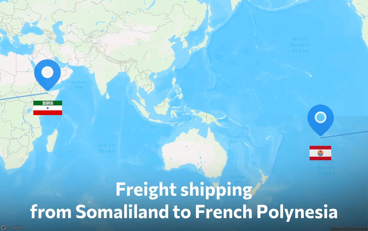 Shipping route from Somaliland to French Polynesia