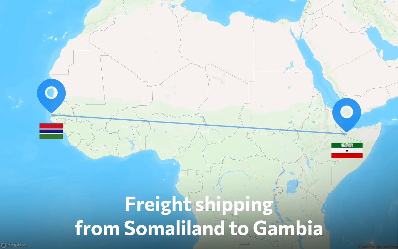Shipping route from Somaliland to Gambia