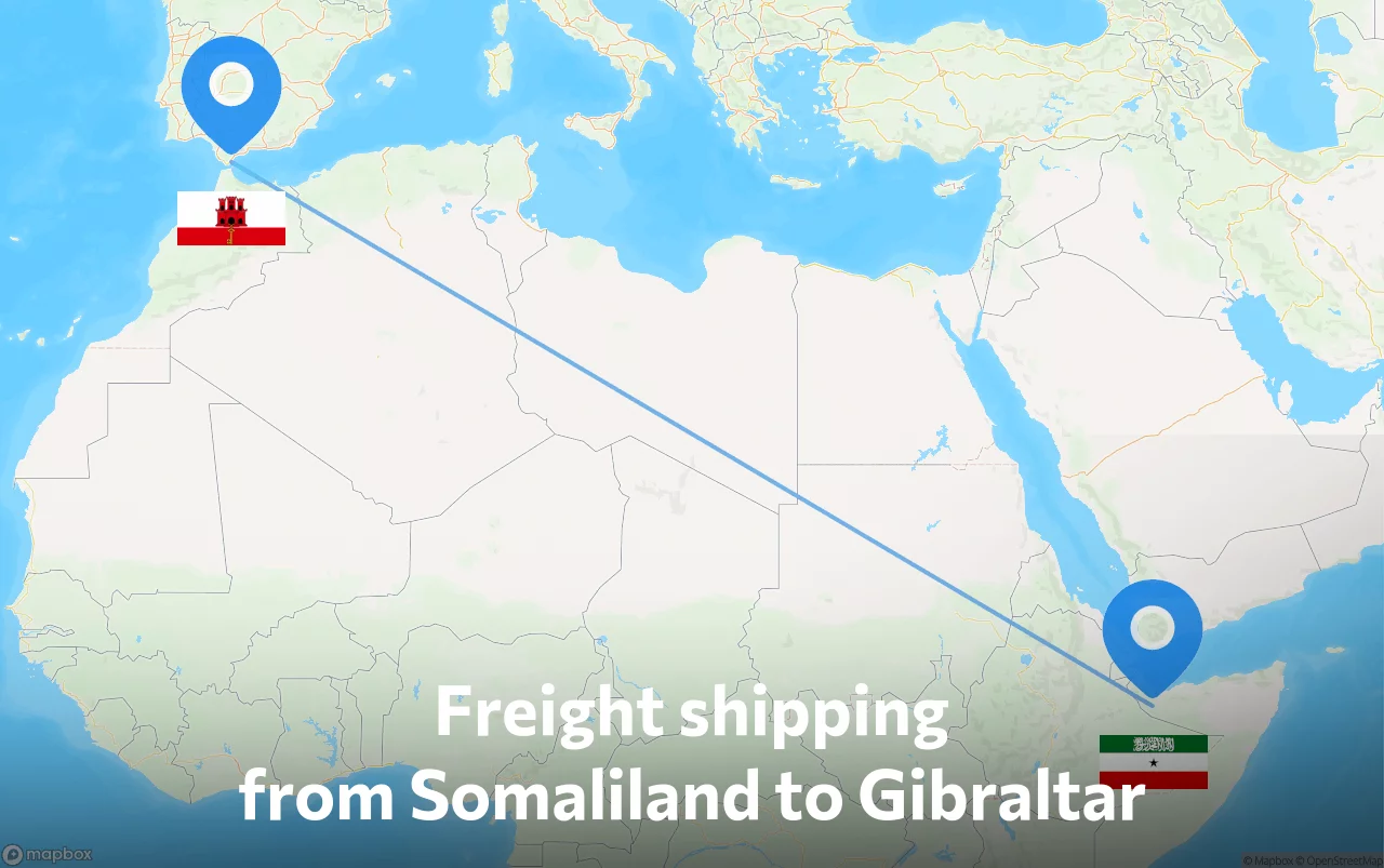 Shipping route from Somaliland to Gibraltar