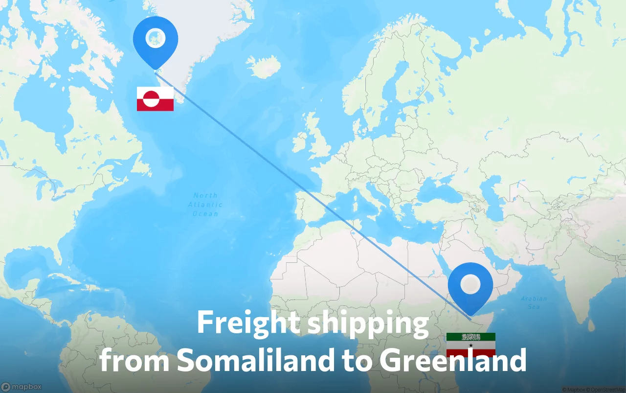 Shipping route from Somaliland to Greenland
