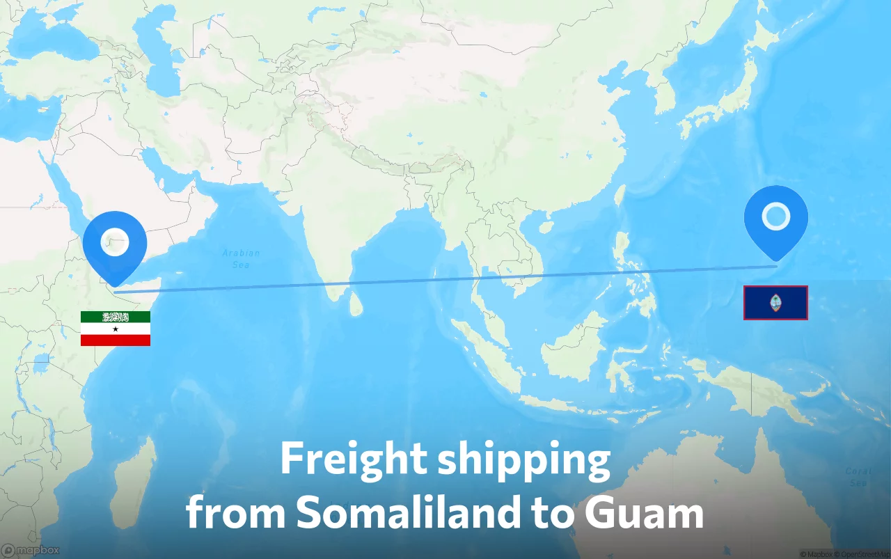 Shipping route from Somaliland to Guam