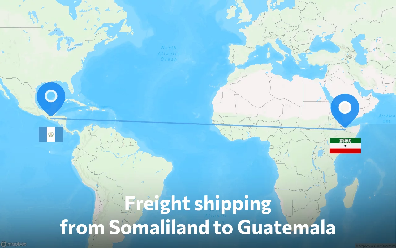 Shipping route from Somaliland to Guatemala