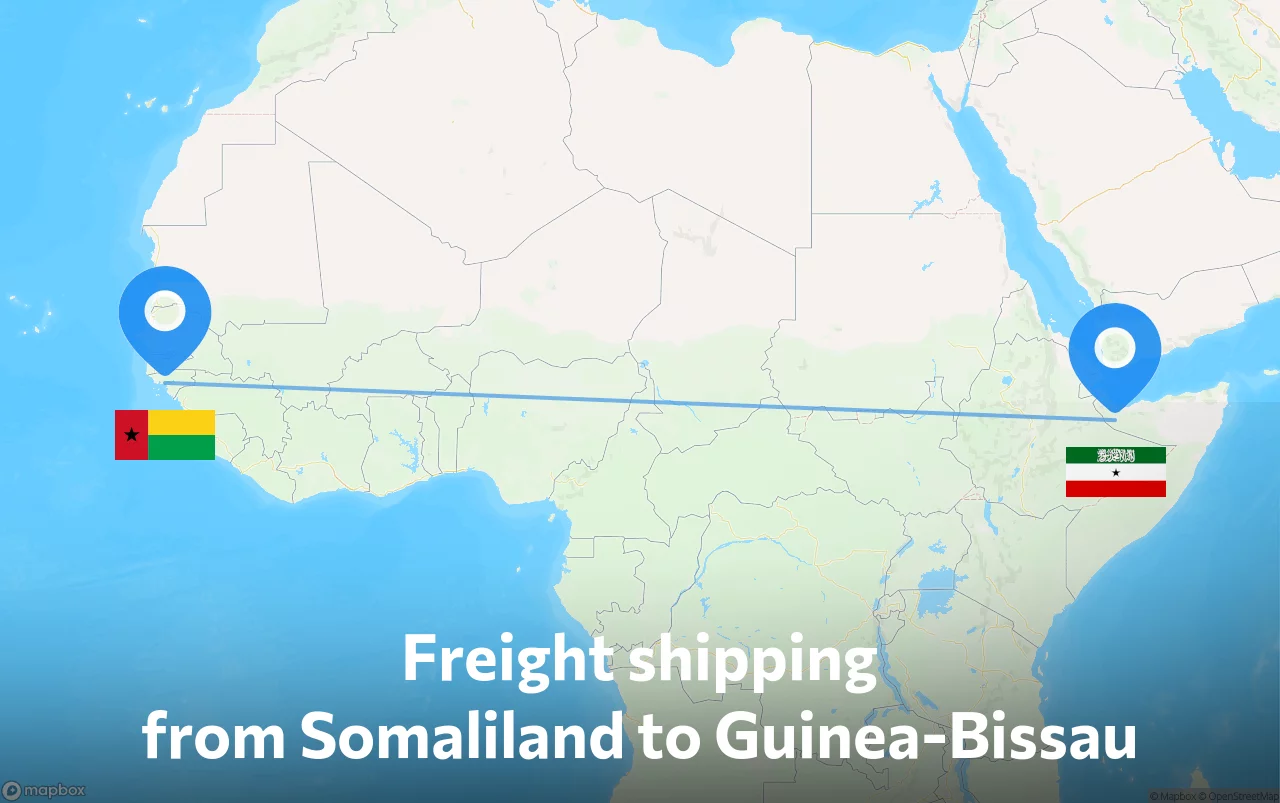 Shipping route from Somaliland to Guinea-Bissau