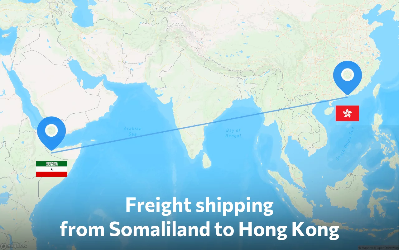 Shipping route from Somaliland to Hong Kong
