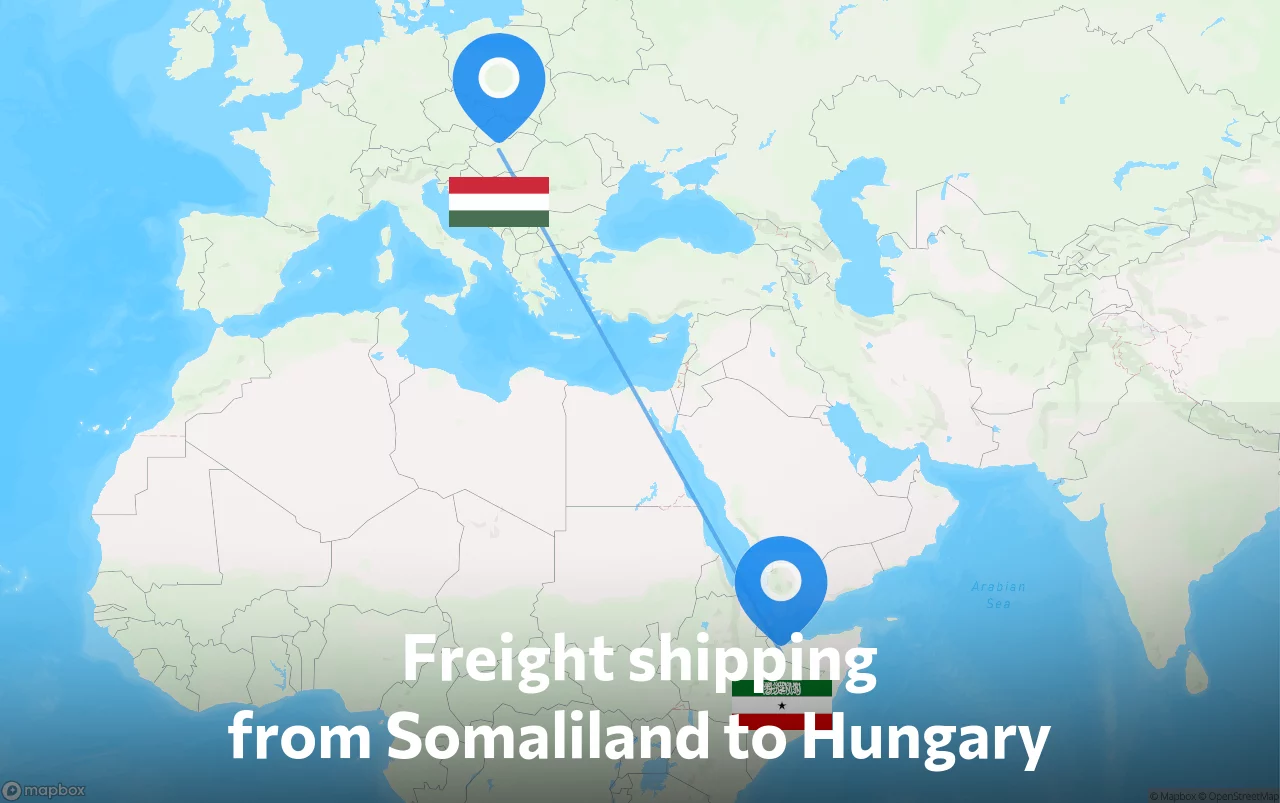 Shipping route from Somaliland to Hungary