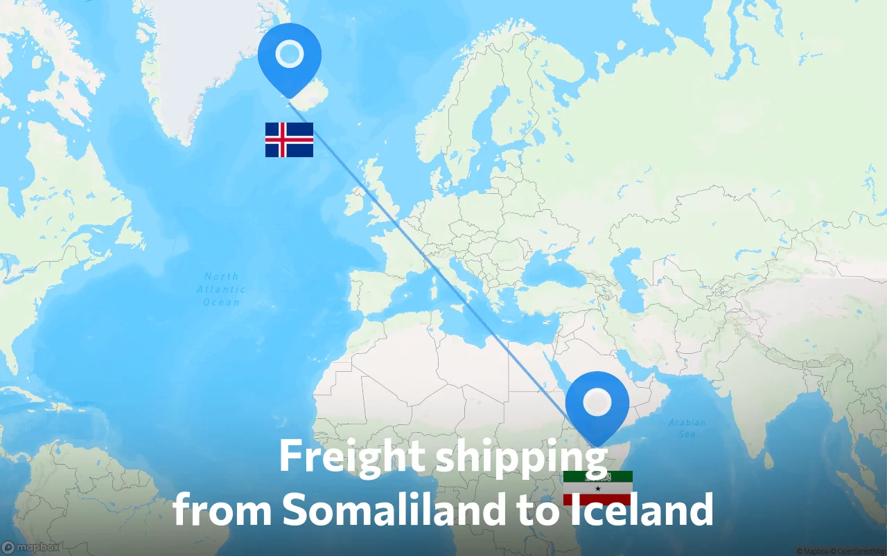 Shipping route from Somaliland to Iceland