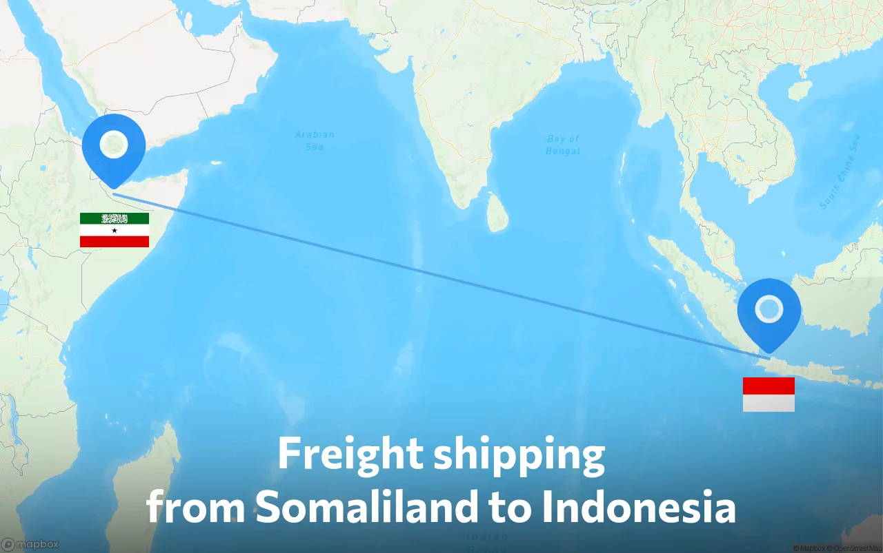 Shipping route from Somaliland to Indonesia