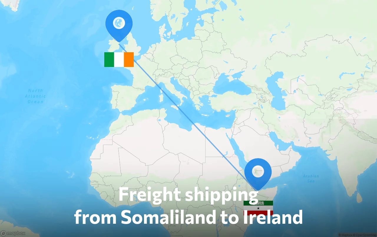 Shipping route from Somaliland to Ireland