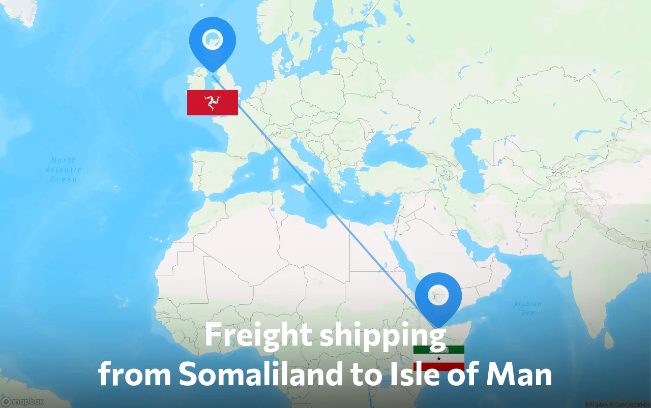 Shipping route from Somaliland to Isle of Man