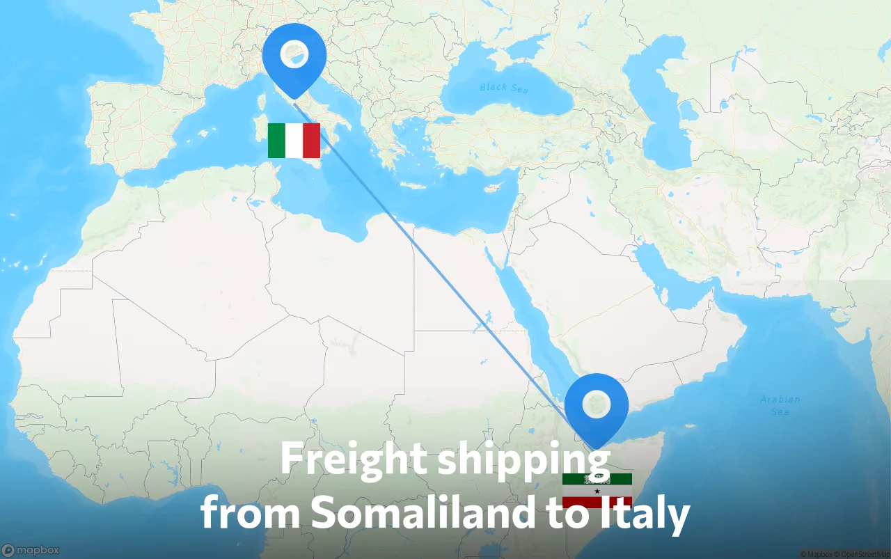 Shipping route from Somaliland to Italy