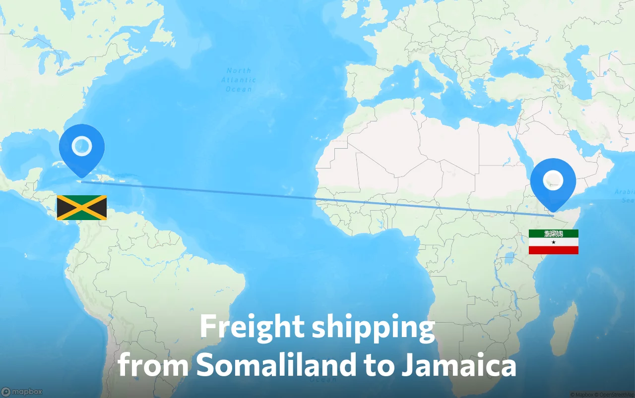 Shipping route from Somaliland to Jamaica