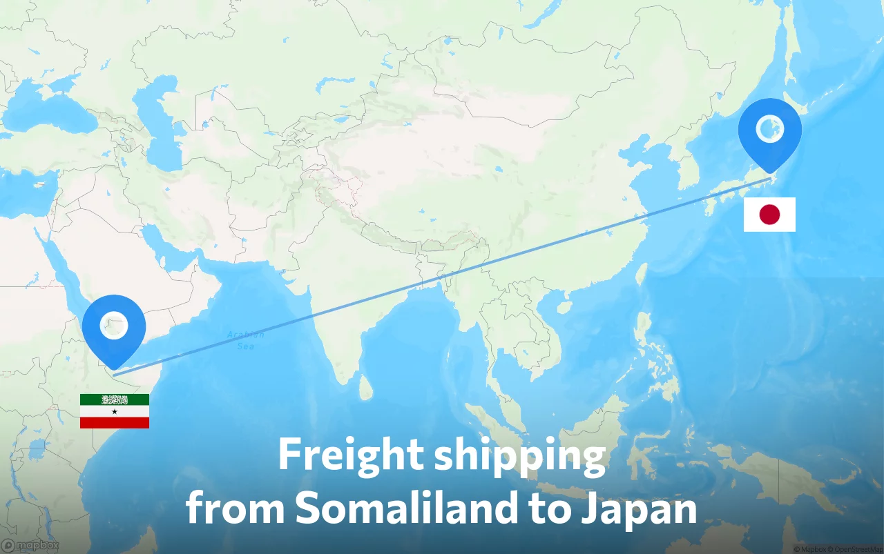 Shipping route from Somaliland to Japan
