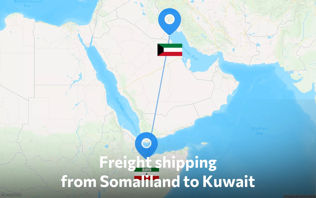 Shipping route from Somaliland to Kuwait