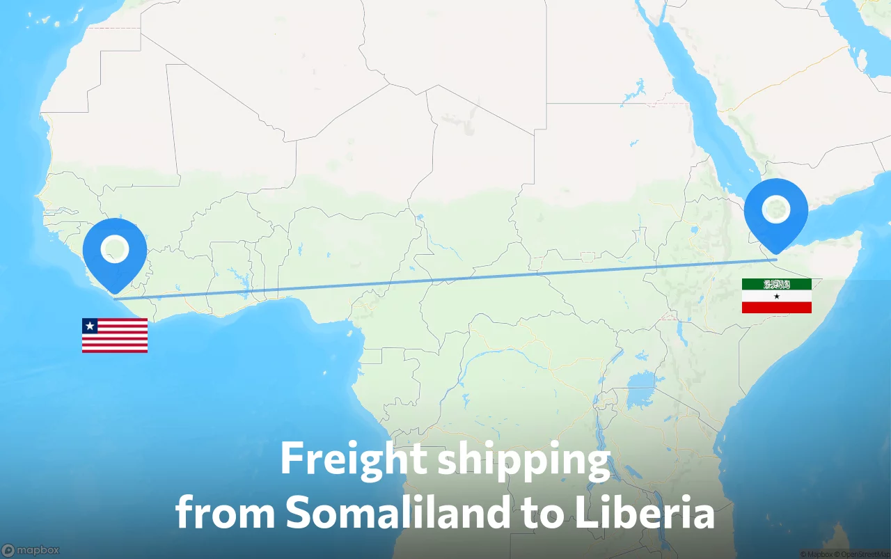 Shipping route from Somaliland to Liberia