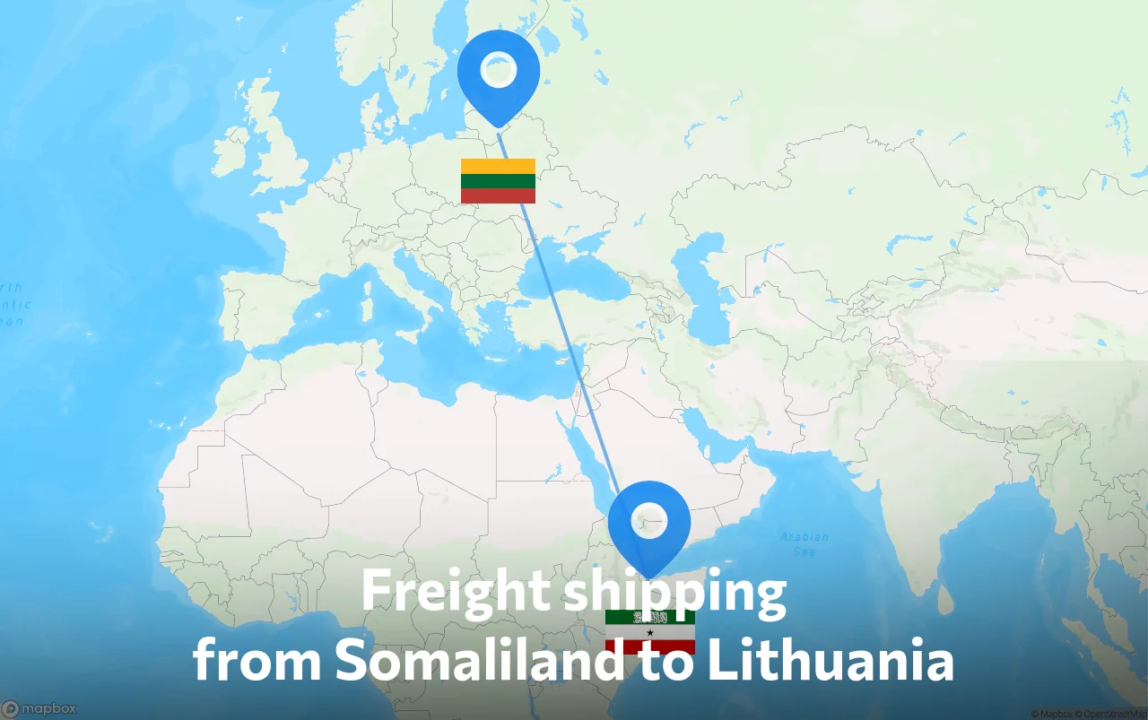Shipping route from Somaliland to Lithuania