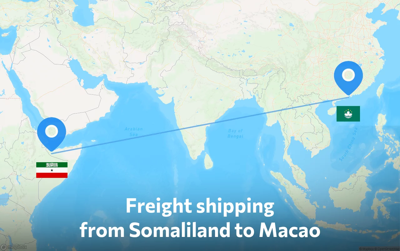 Shipping route from Somaliland to Macao