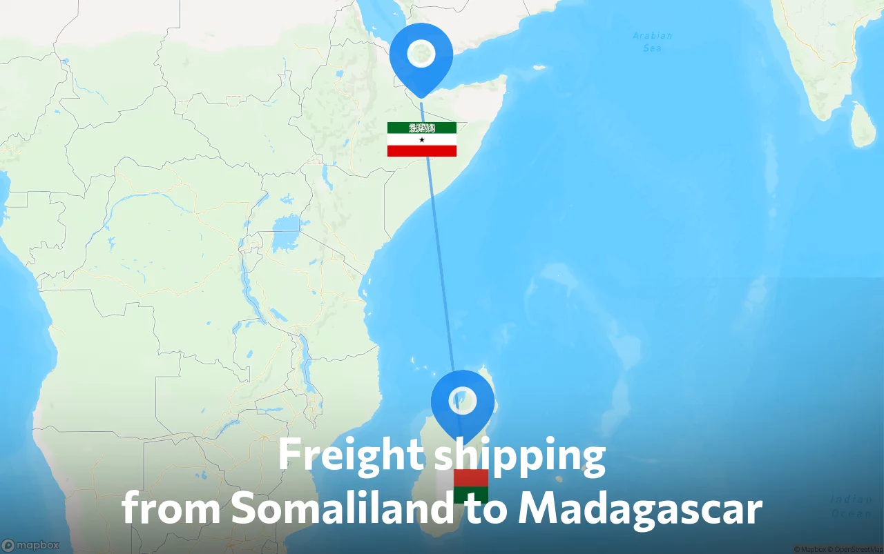 Shipping route from Somaliland to Madagascar