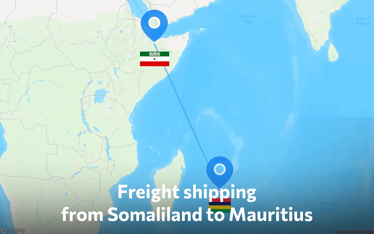 Shipping route from Somaliland to Mauritius