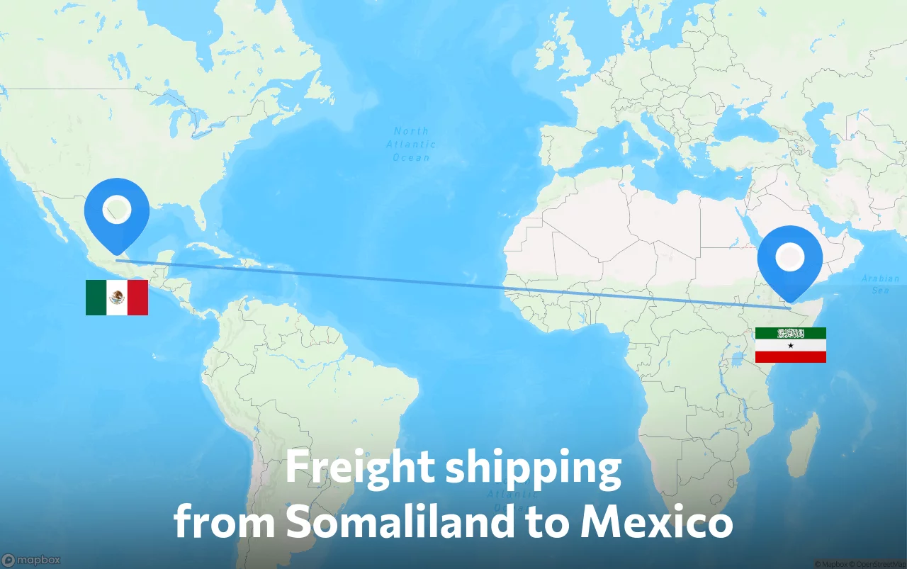 Shipping route from Somaliland to Mexico