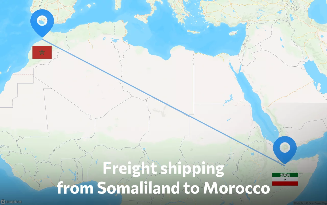 Shipping route from Somaliland to Morocco
