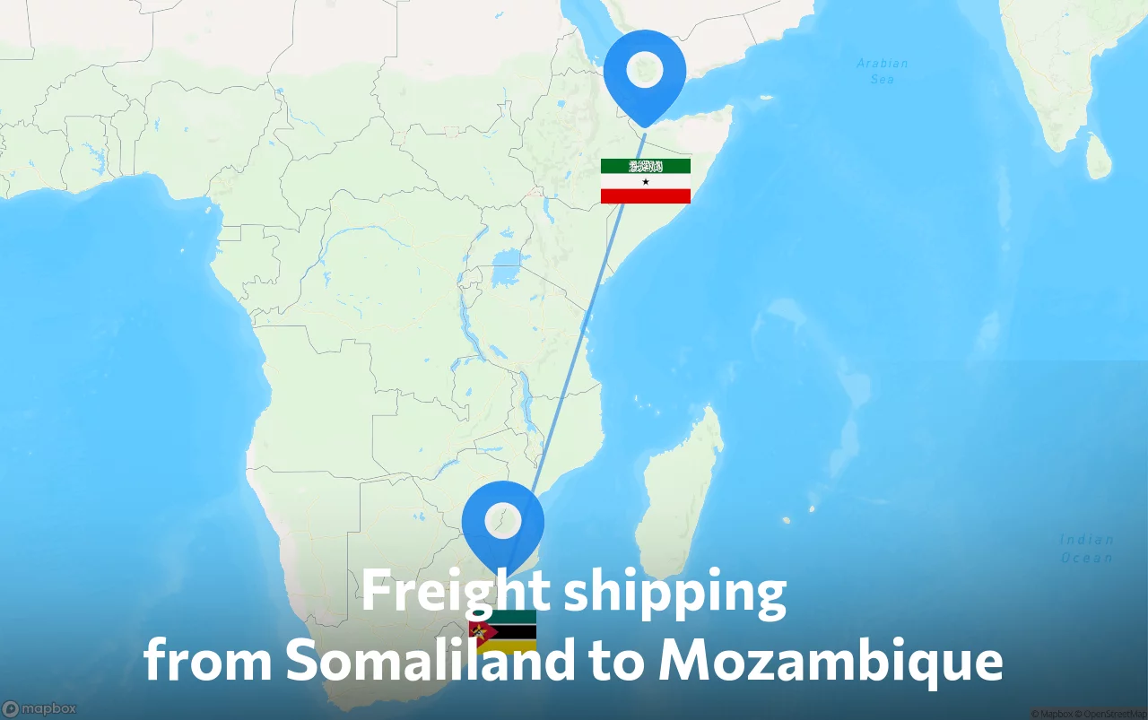 Shipping route from Somaliland to Mozambique