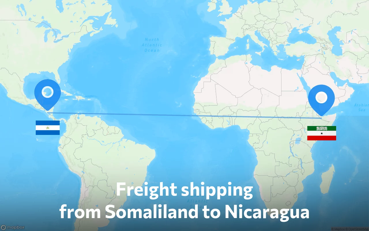 Shipping route from Somaliland to Nicaragua