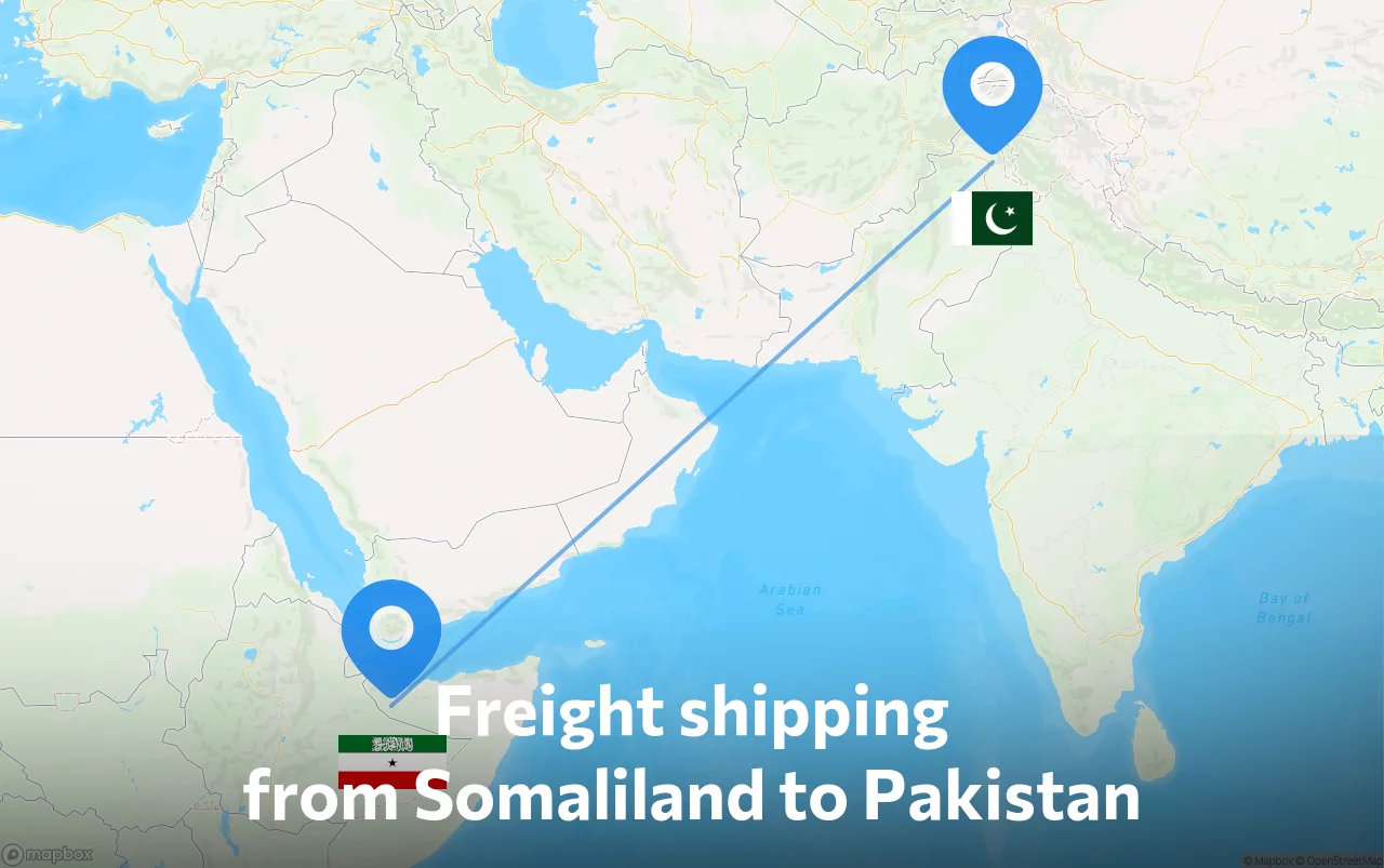 Shipping route from Somaliland to Pakistan