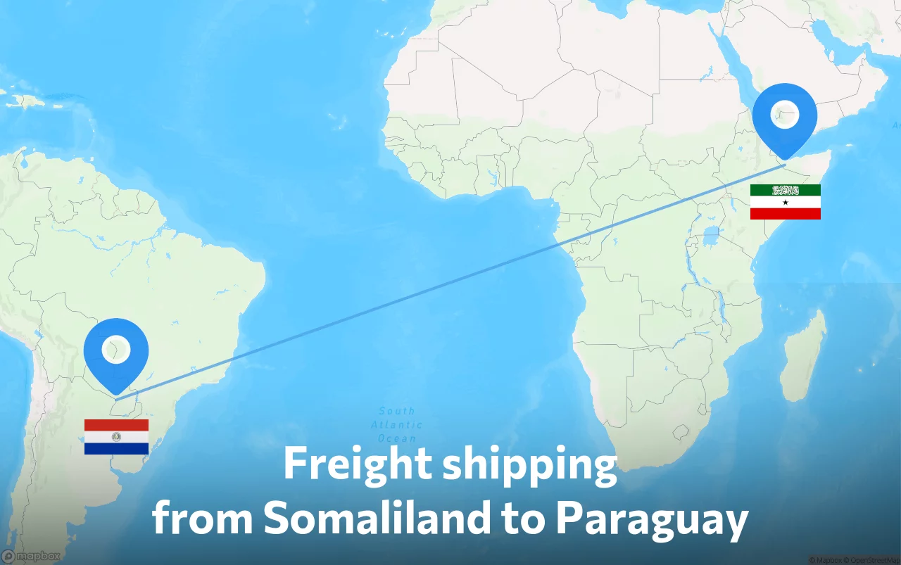 Shipping route from Somaliland to Paraguay