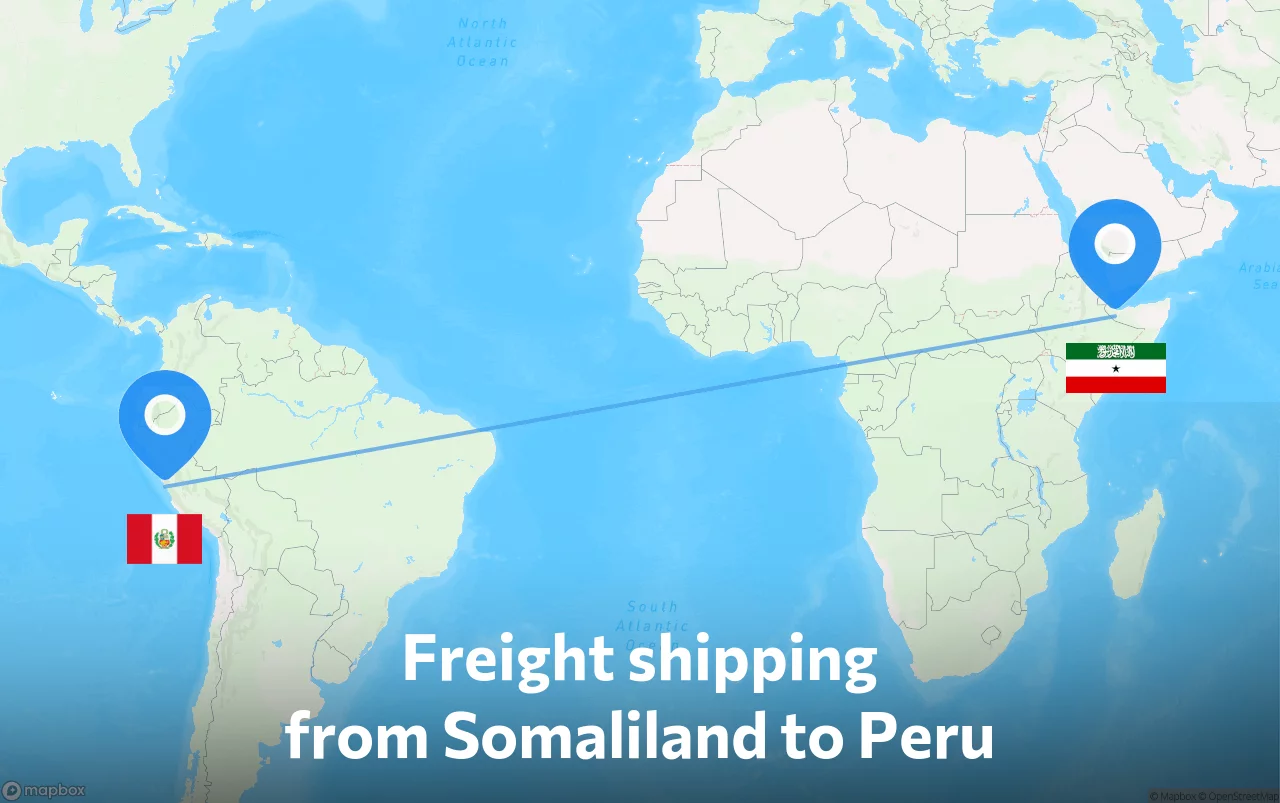 Shipping route from Somaliland to Peru