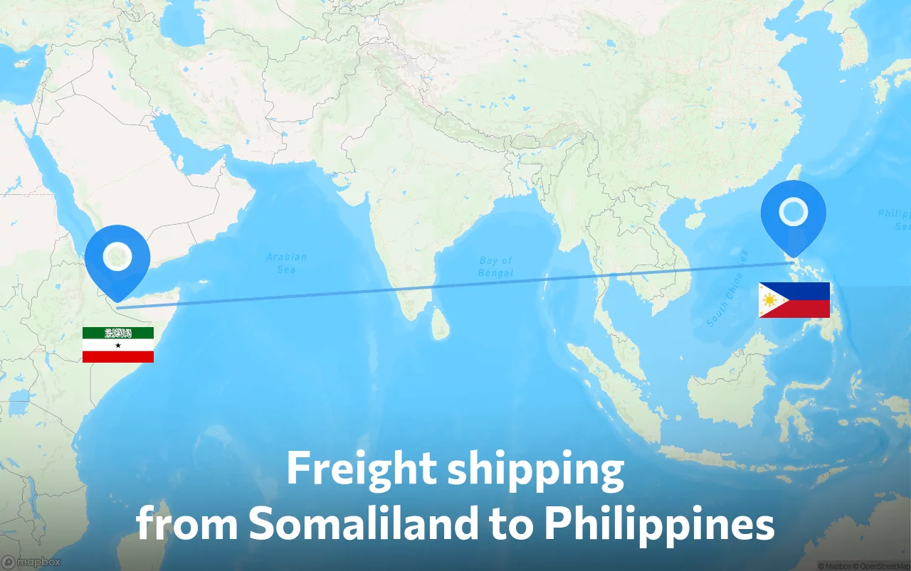 Shipping route from Somaliland to Philippines