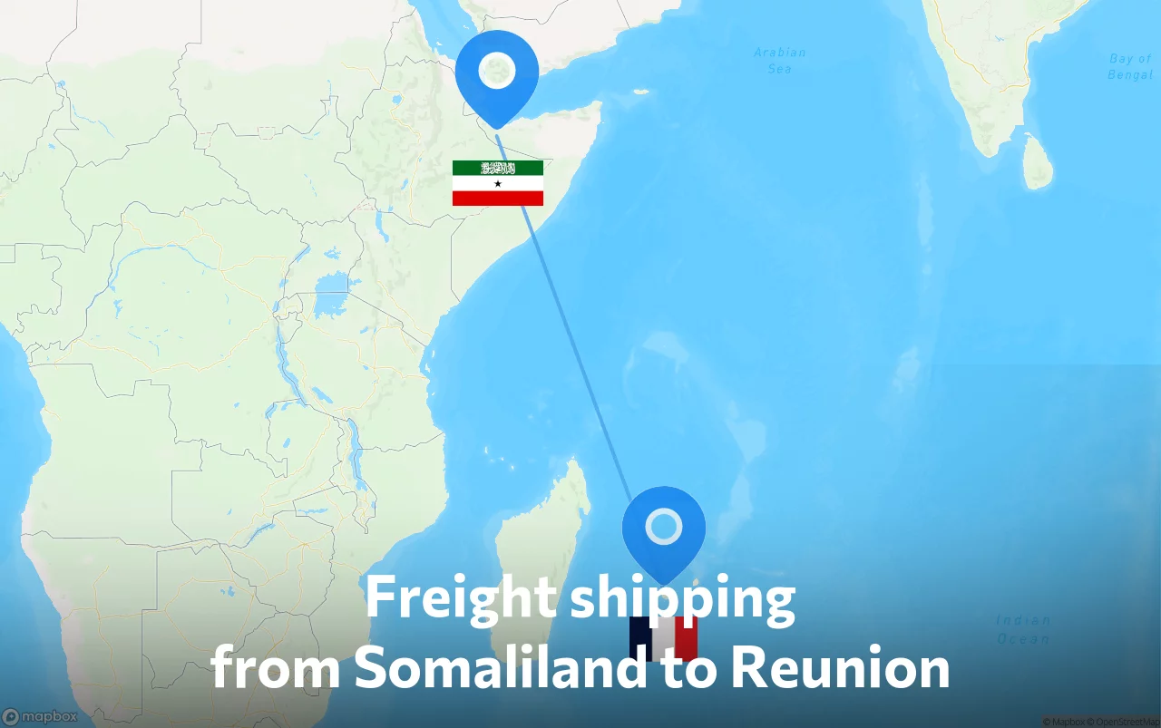 Shipping route from Somaliland to Reunion