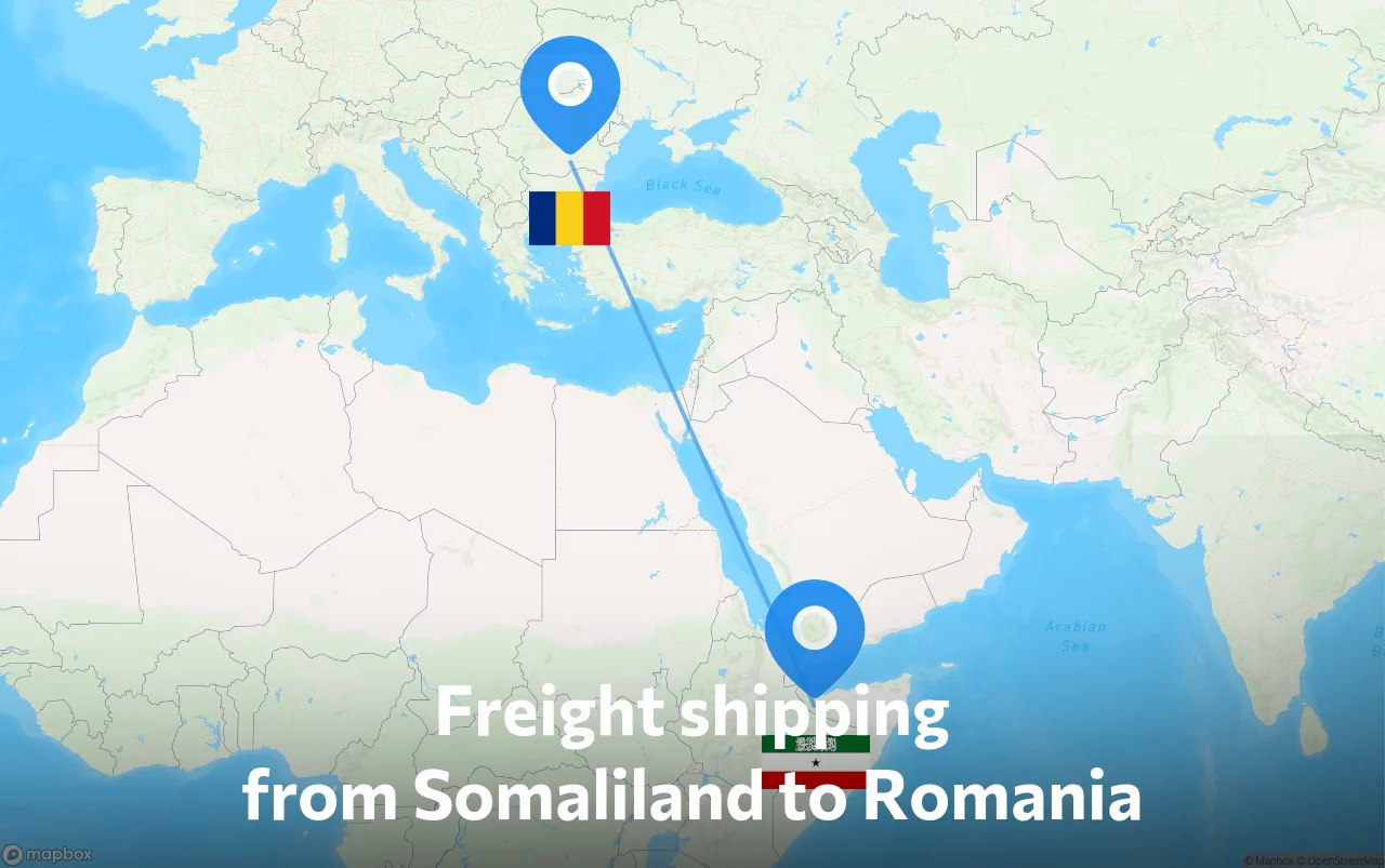 Shipping route from Somaliland to Romania