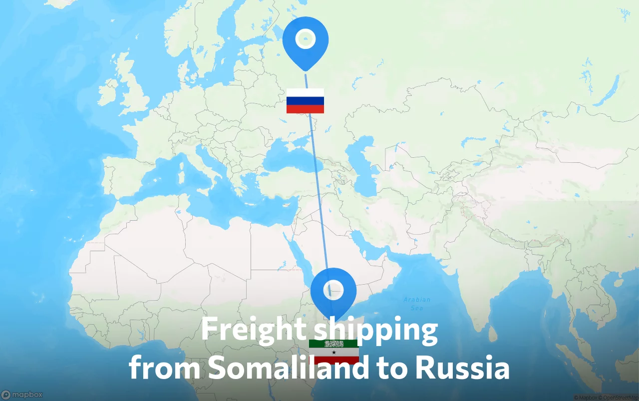 Shipping route from Somaliland to Russia