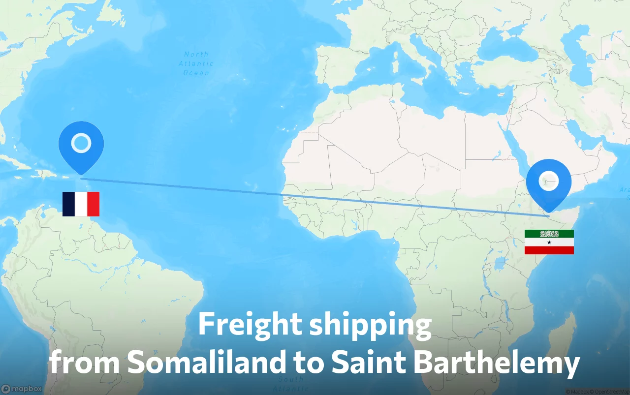Shipping route from Somaliland to Saint Barthelemy