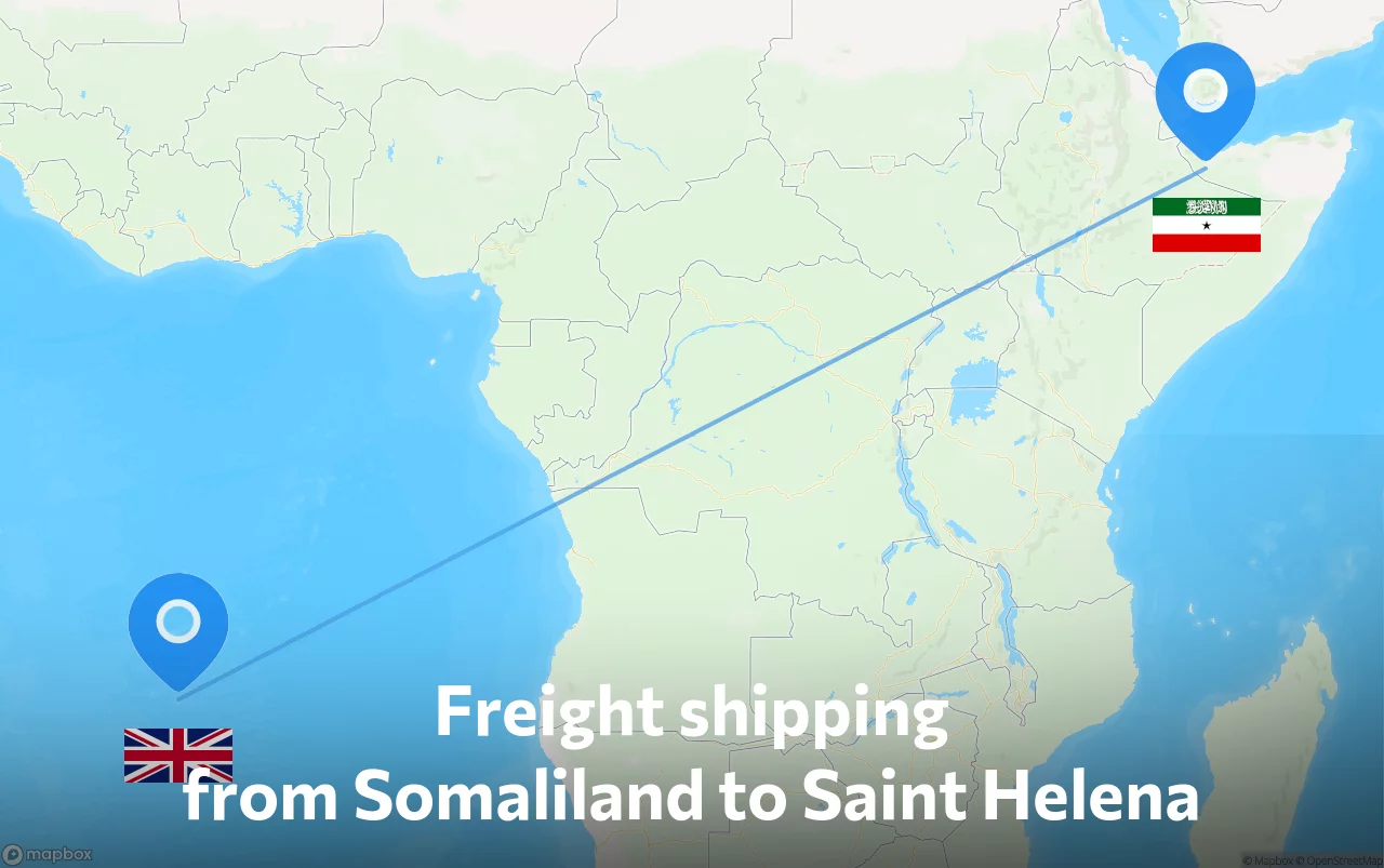 Shipping route from Somaliland to Saint Helena